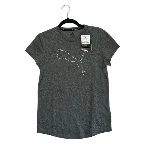 Puma Performance Heather Logo Training Tee Women's NWT Sz S Dark Gray Drycell - Picture 1 of 9